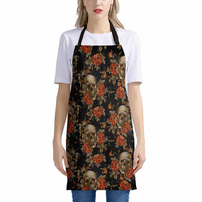 Vintage Floral Skull Pattern Print Apron