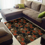 Vintage Floral Skull Pattern Print Area Rug GearFrost