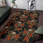 Vintage Floral Skull Pattern Print Area Rug GearFrost
