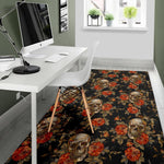 Vintage Floral Skull Pattern Print Area Rug GearFrost