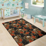 Vintage Floral Skull Pattern Print Area Rug GearFrost