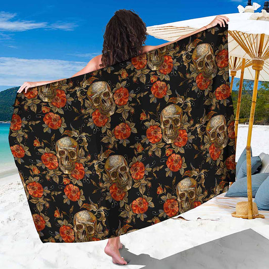 Vintage Floral Skull Pattern Print Beach Sarong Wrap