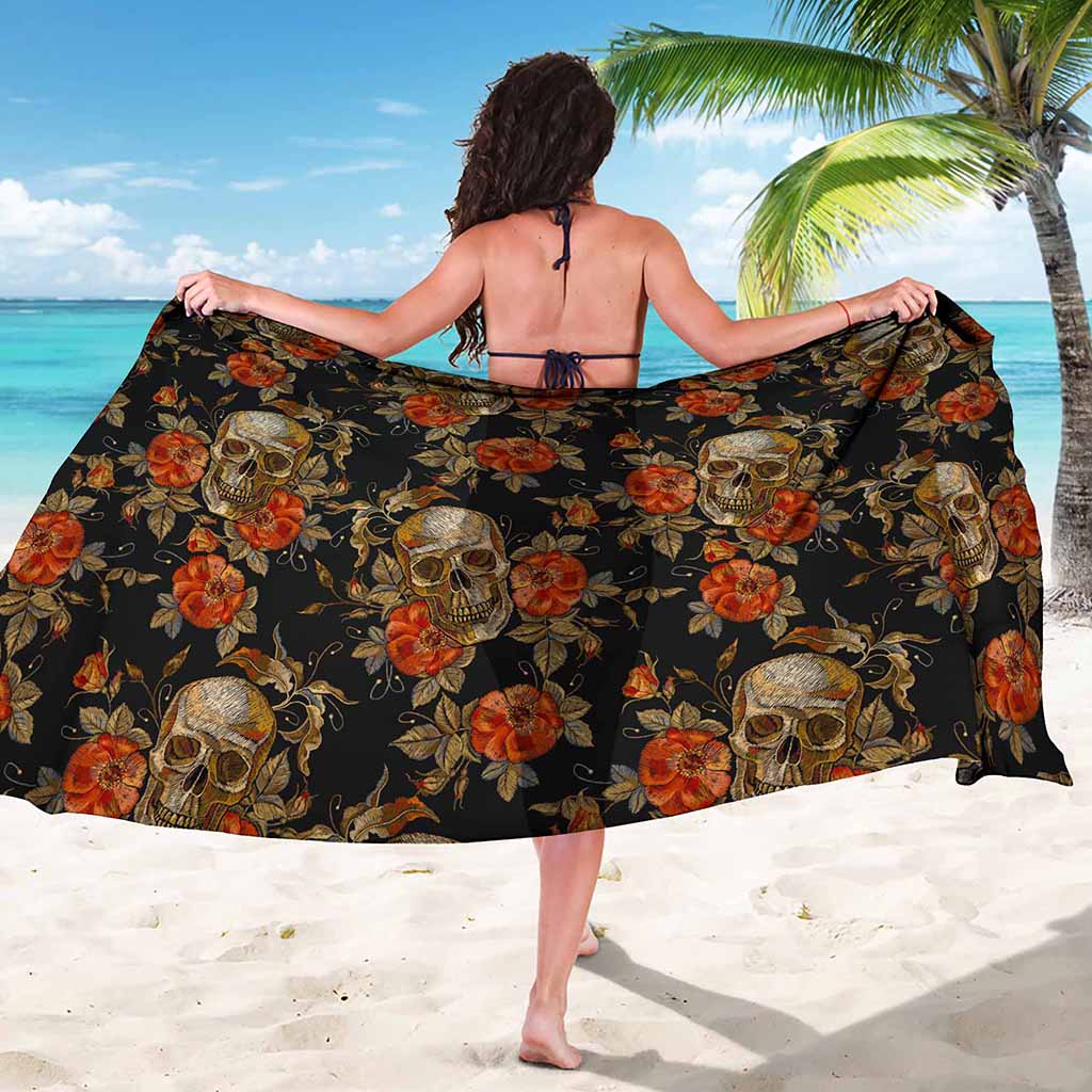 Vintage Floral Skull Pattern Print Beach Sarong Wrap