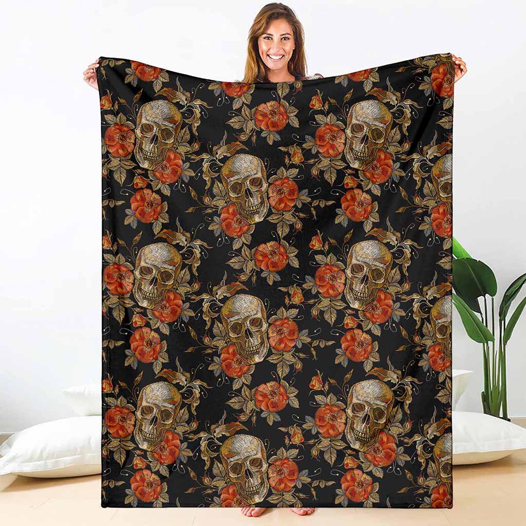 Vintage Floral Skull Pattern Print Blanket