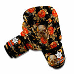Vintage Floral Skull Pattern Print Boxing Gloves