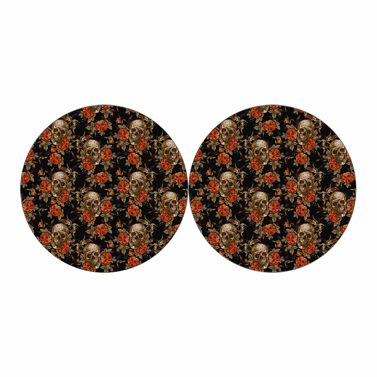 Vintage Floral Skull Pattern Print Car Coasters