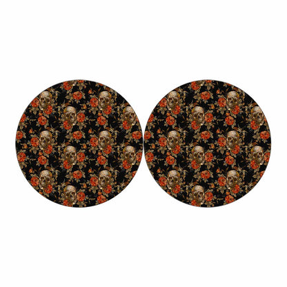 Vintage Floral Skull Pattern Print Car Coasters