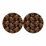 Vintage Floral Skull Pattern Print Car Coasters