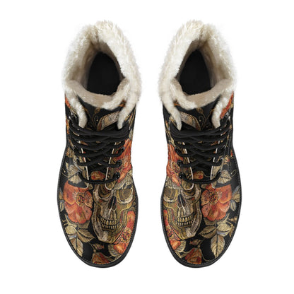 Vintage Floral Skull Pattern Print Comfy Boots GearFrost