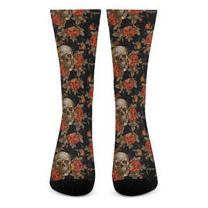 Vintage Floral Skull Pattern Print Crew Socks