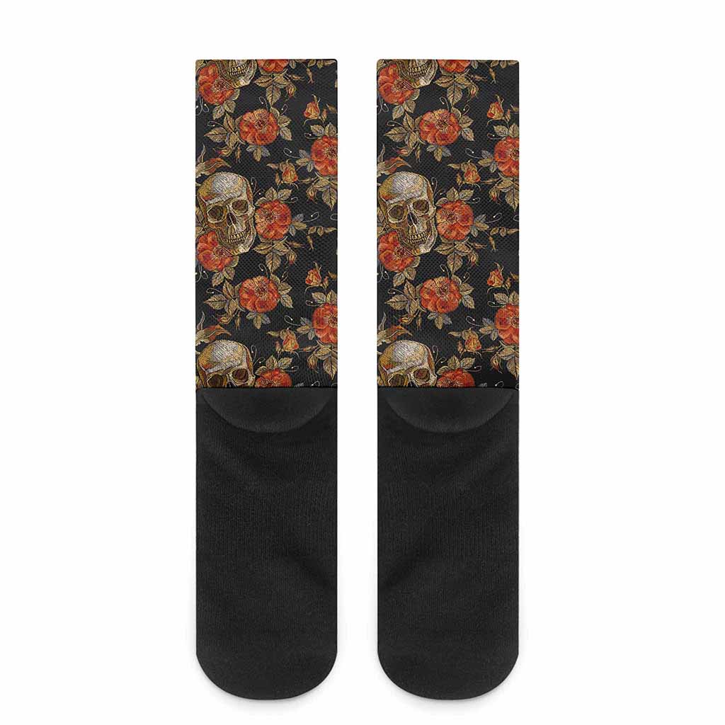 Vintage Floral Skull Pattern Print Crew Socks