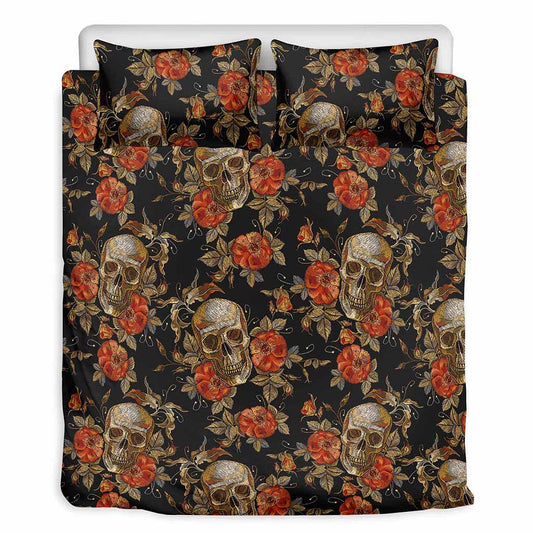 Vintage Floral Skull Pattern Print Duvet Cover Bedding Set