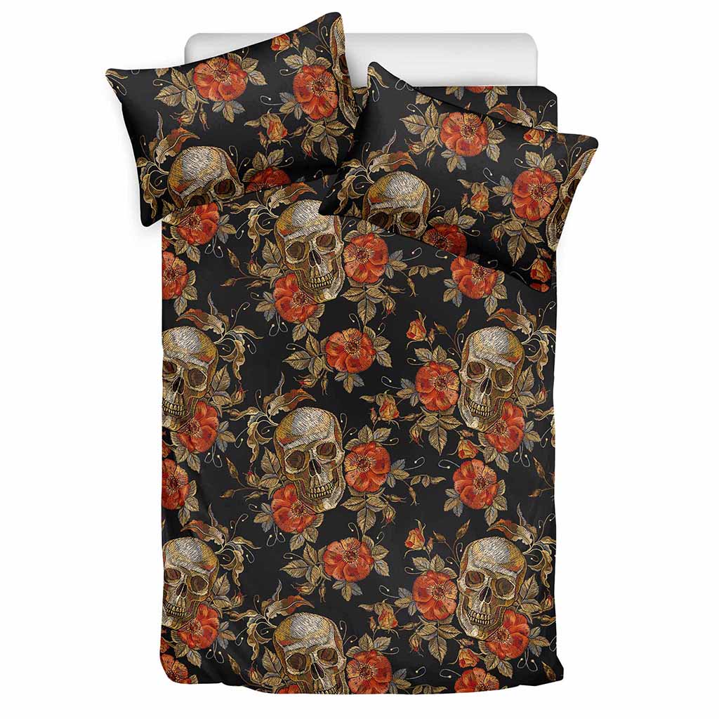 Vintage Floral Skull Pattern Print Duvet Cover Bedding Set