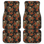 Vintage Floral Skull Pattern Print Front and Back Car Floor Mats