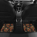Vintage Floral Skull Pattern Print Front and Back Car Floor Mats