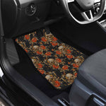 Vintage Floral Skull Pattern Print Front and Back Car Floor Mats