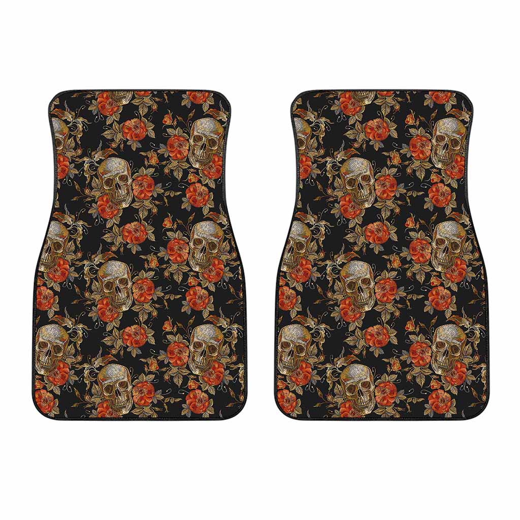 Vintage Floral Skull Pattern Print Front Car Floor Mats
