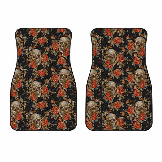 Vintage Floral Skull Pattern Print Front Car Floor Mats