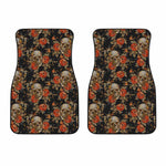 Vintage Floral Skull Pattern Print Front Car Floor Mats