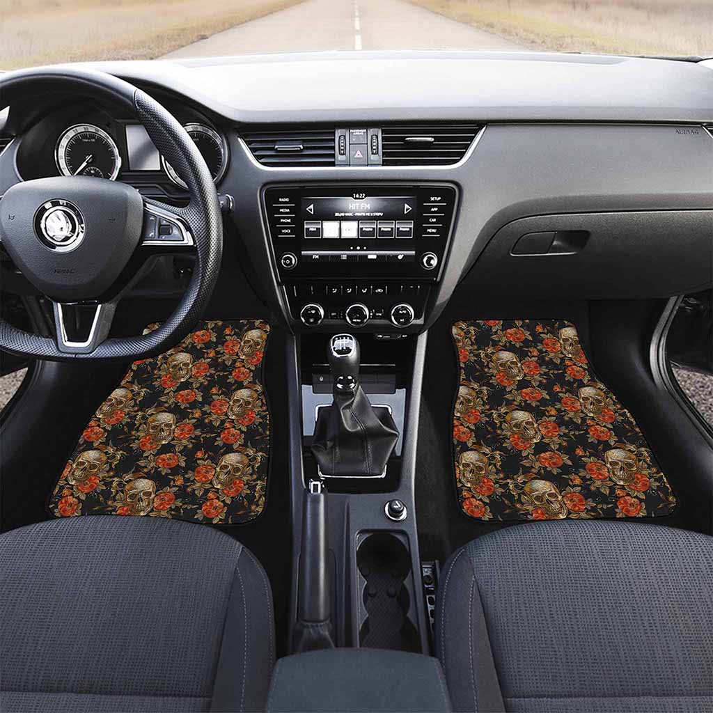 Vintage Floral Skull Pattern Print Front Car Floor Mats