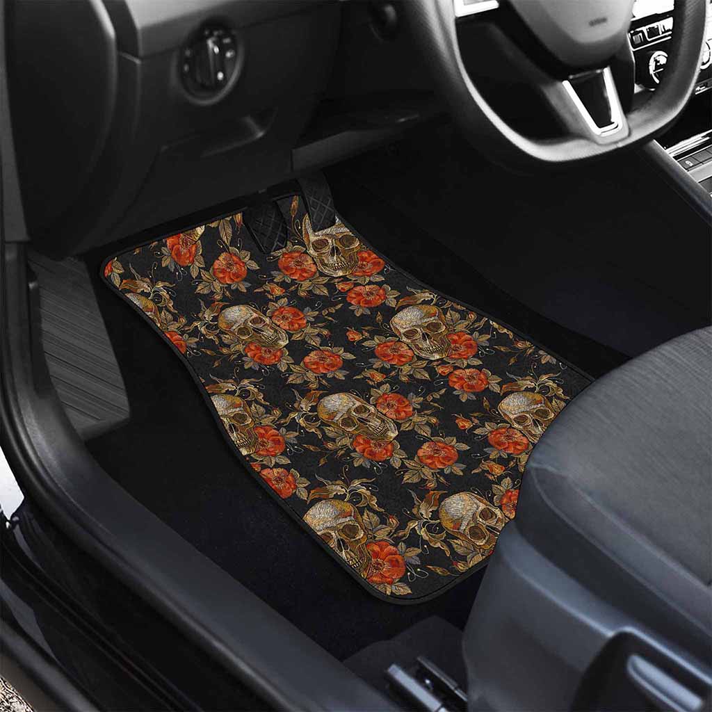 Vintage Floral Skull Pattern Print Front Car Floor Mats