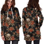 Vintage Floral Skull Pattern Print Hoodie Dress GearFrost