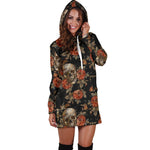 Vintage Floral Skull Pattern Print Hoodie Dress GearFrost