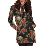 Vintage Floral Skull Pattern Print Hoodie Dress GearFrost