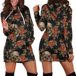 Vintage Floral Skull Pattern Print Hoodie Dress GearFrost