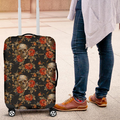 Vintage Floral Skull Pattern Print Luggage Cover GearFrost