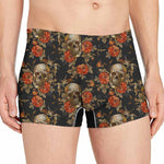 Vintage Floral Skull Pattern Print Men's Boxer Briefs