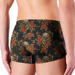 Vintage Floral Skull Pattern Print Men's Boxer Briefs