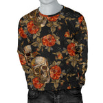 Vintage Floral Skull Pattern Print Men's Crewneck Sweatshirt GearFrost