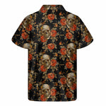 Vintage Floral Skull Pattern Print Men's Short Sleeve Shirt