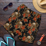 Vintage Floral Skull Pattern Print Men's Shorts