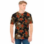 Vintage Floral Skull Pattern Print Men's T-Shirt