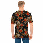 Vintage Floral Skull Pattern Print Men's T-Shirt