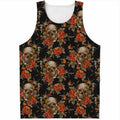 Vintage Floral Skull Pattern Print Men's Tank Top