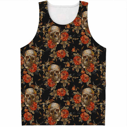 Vintage Floral Skull Pattern Print Men's Tank Top