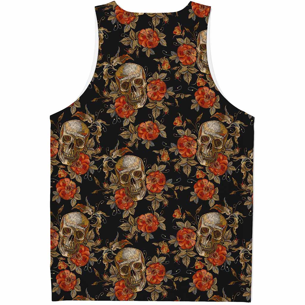 Vintage Floral Skull Pattern Print Men's Tank Top