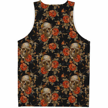 Vintage Floral Skull Pattern Print Men's Tank Top