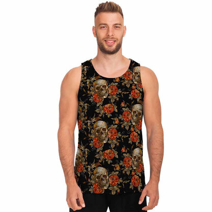 Vintage Floral Skull Pattern Print Men's Tank Top