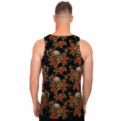 Vintage Floral Skull Pattern Print Men's Tank Top