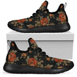 Vintage Floral Skull Pattern Print Mesh Knit Shoes GearFrost