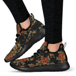 Vintage Floral Skull Pattern Print Mesh Knit Shoes GearFrost