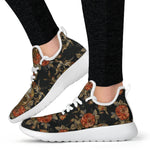 Vintage Floral Skull Pattern Print Mesh Knit Shoes GearFrost