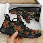 Vintage Floral Skull Pattern Print Mesh Knit Shoes GearFrost