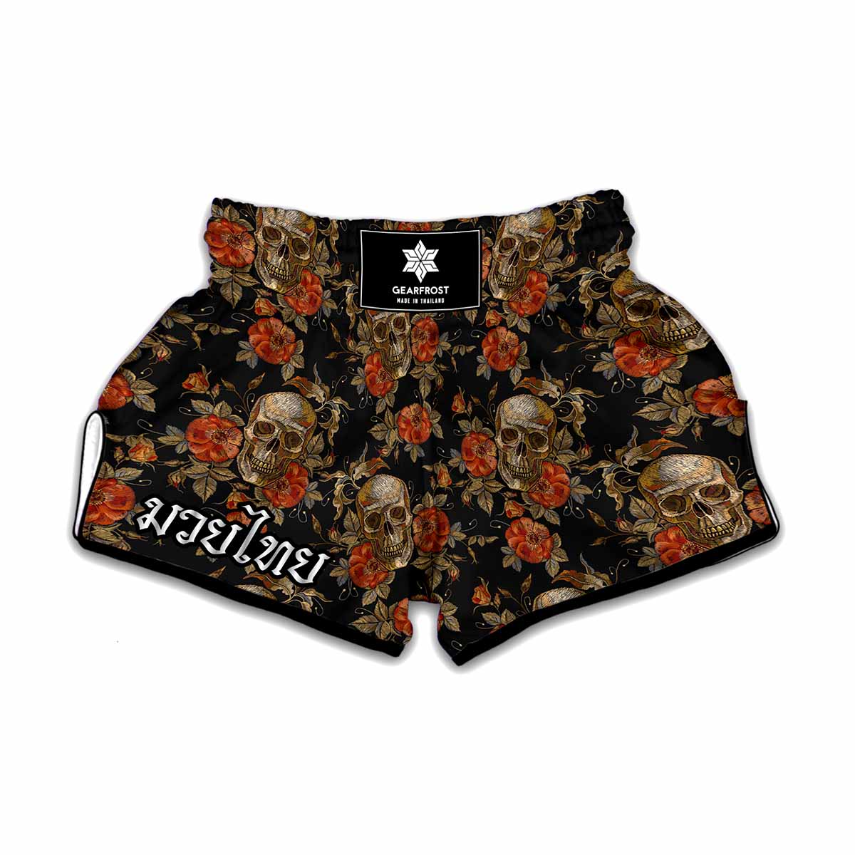 Vintage Floral Skull Pattern Print Muay Thai Boxing Shorts