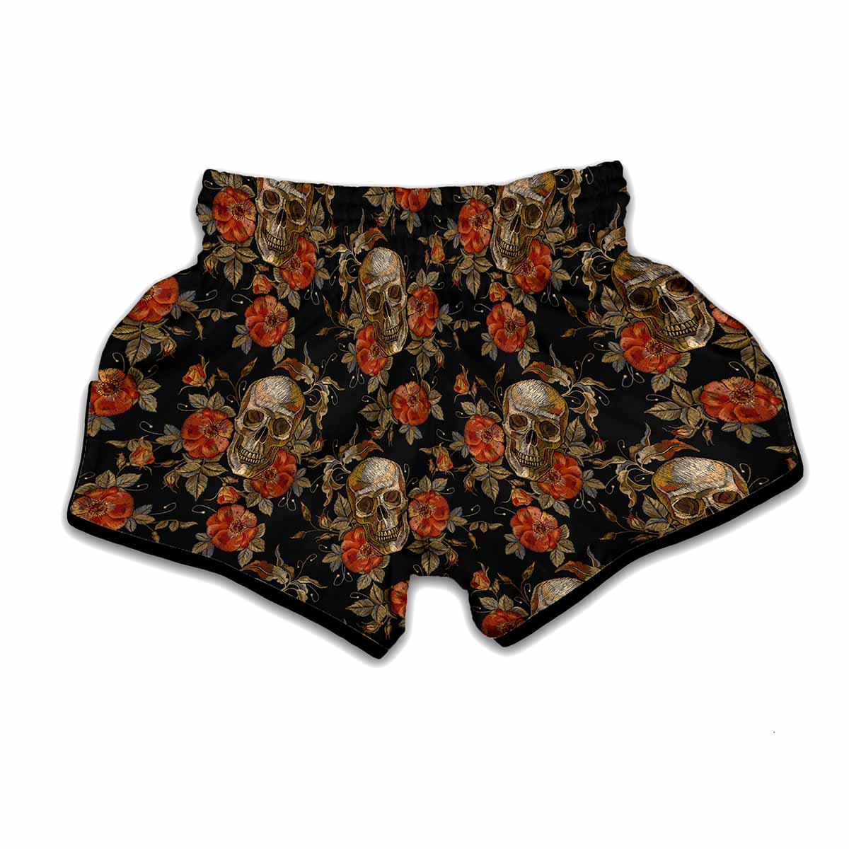Vintage Floral Skull Pattern Print Muay Thai Boxing Shorts