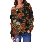 Vintage Floral Skull Pattern Print Off Shoulder Sweatshirt GearFrost